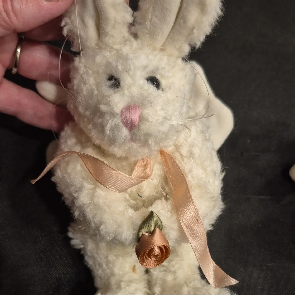 Boyds Bear Set Of 2 Plush Angel Ornaments. A White Rabbit And Blue Bear.